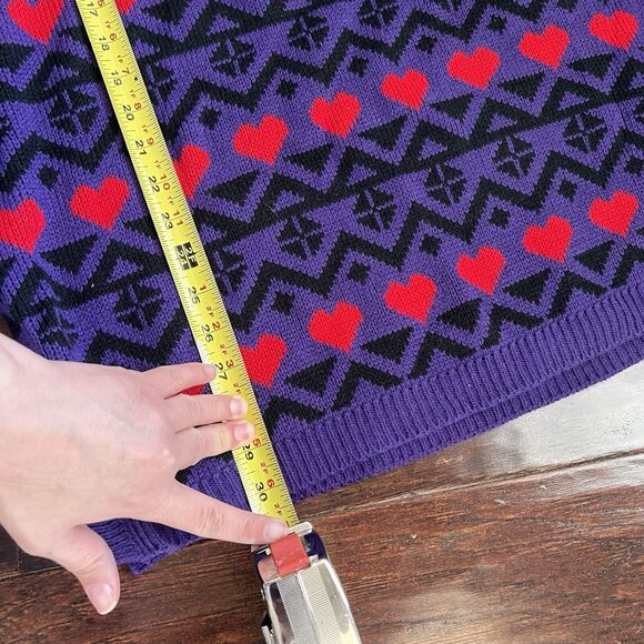 NWT Vintage Objectives Tunic Sweater Purple W Black & Red Hearts NOS Size Large - Picture 10 of 12